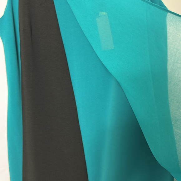 Donna Karan Women’s Size 12 Teal Black Sleeveless Layered Sheer Front Dress - Picture 10 of 11
